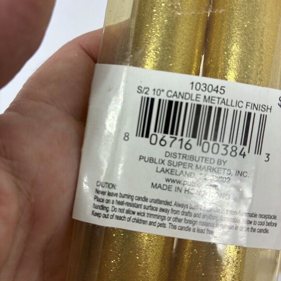 4 Gold Glitter Taper Candles 10" Tall Sparkle Shimmer Holiday Table RL NEW - Picture 7 of 7